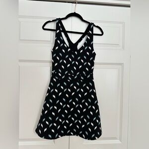 Zara Black and White Leaf Pattern Mini Dress
